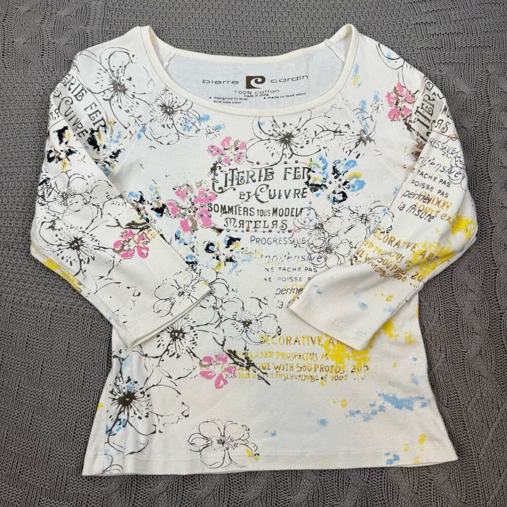 Pierre Cardin Y2K Vintage Floral French Theme 3/4 Sleeve Top ~ Medium